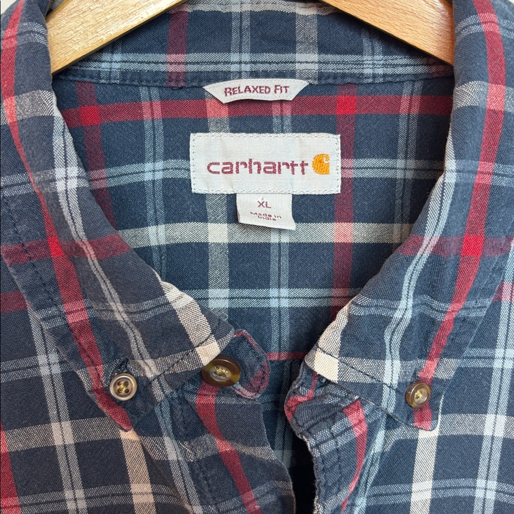 Carharrt Men’s Relaxed Fit Plaid Long Sleeve Work Shirt Blue Red XL Regular - Picture 5 of 7